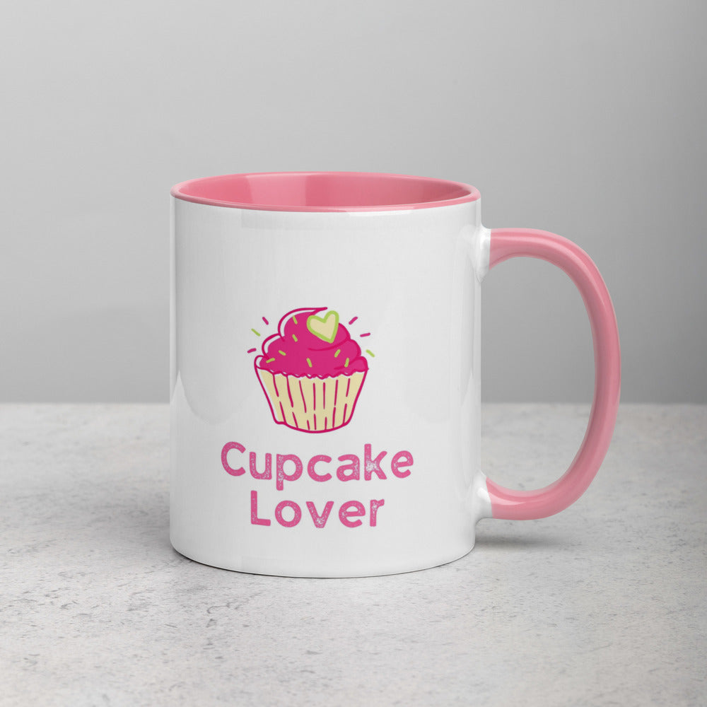 Cut Mug with Pink Color Inside & Cupcake Motif