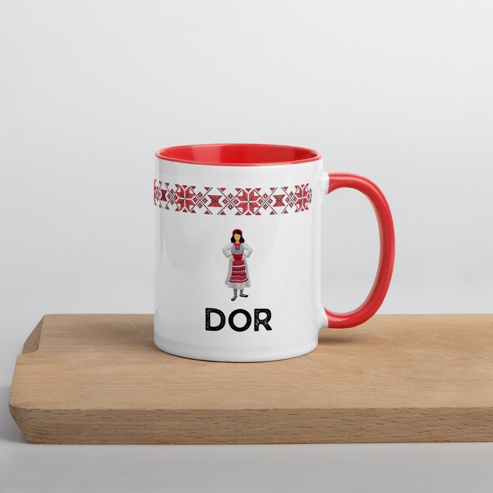 Traditional Romanian Mug with Color Inside & Folk Motif