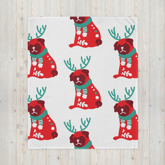 Christmas Blanket Cute Reindeer Buldog Rudolph Motif