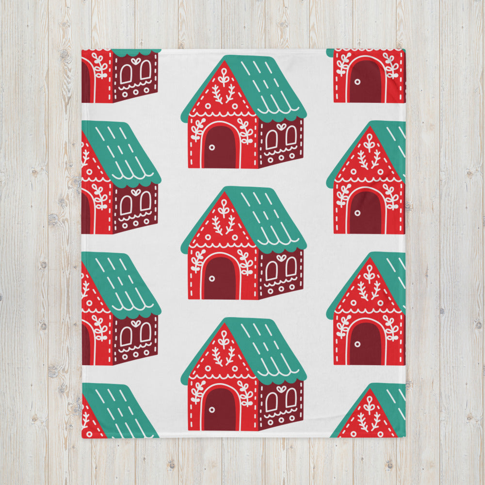 Christmas Blanket Cute Gingerbread House Motif
