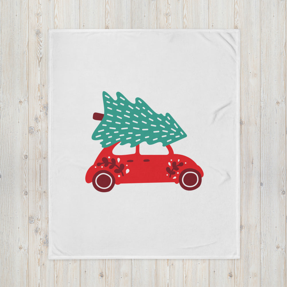 Christmas Blanket Cute Car and Christmas Tree Motif