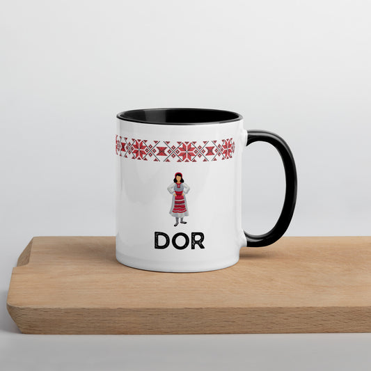 Traditional Romanian Mug with Color Inside & Folk Motif