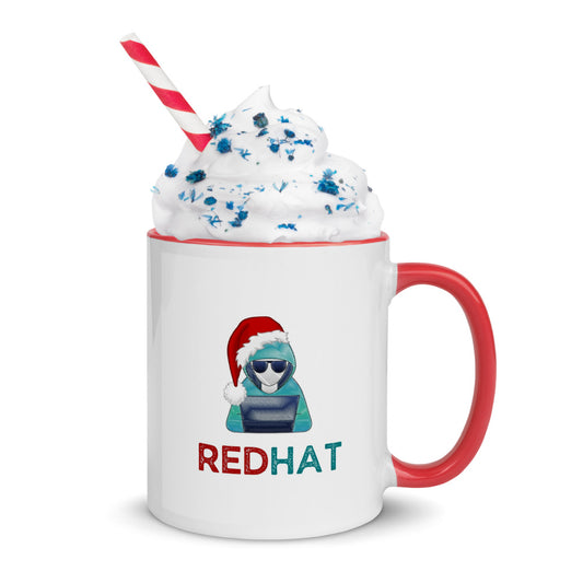 Mug with Color Inside & Christmas Hacker Red Hat Motif